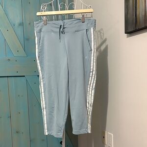 Women’s Blue  Adidas cropped Jogger Pants with White Stripes